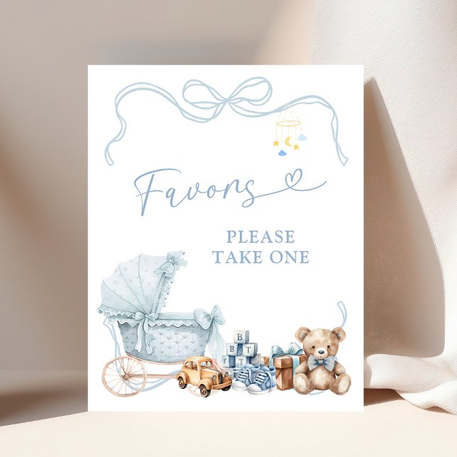Blå Coquette Vagn Baby Shower Favors Affisch (Skapare uppladdad)