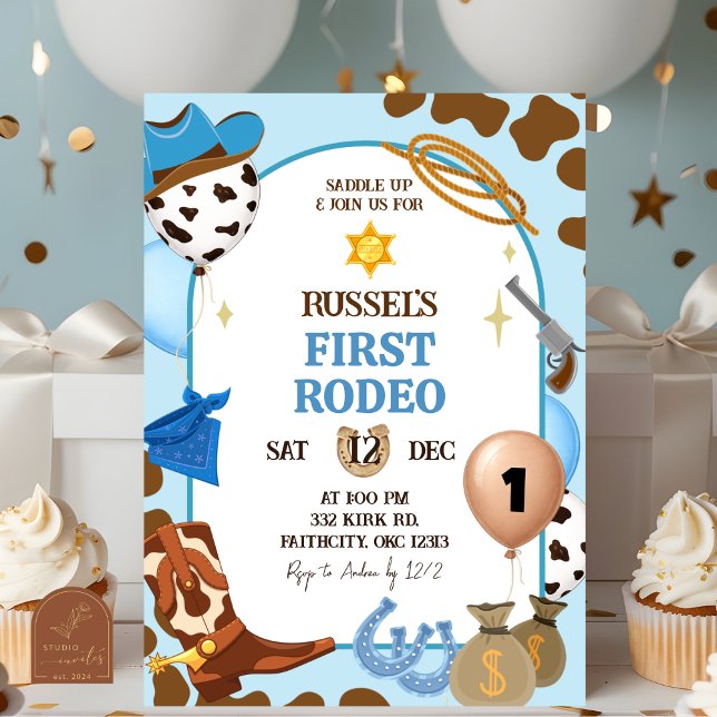 Blå Cowboy Födelsedagsinbjudan Inbjudningar (Skapare uppladdad)