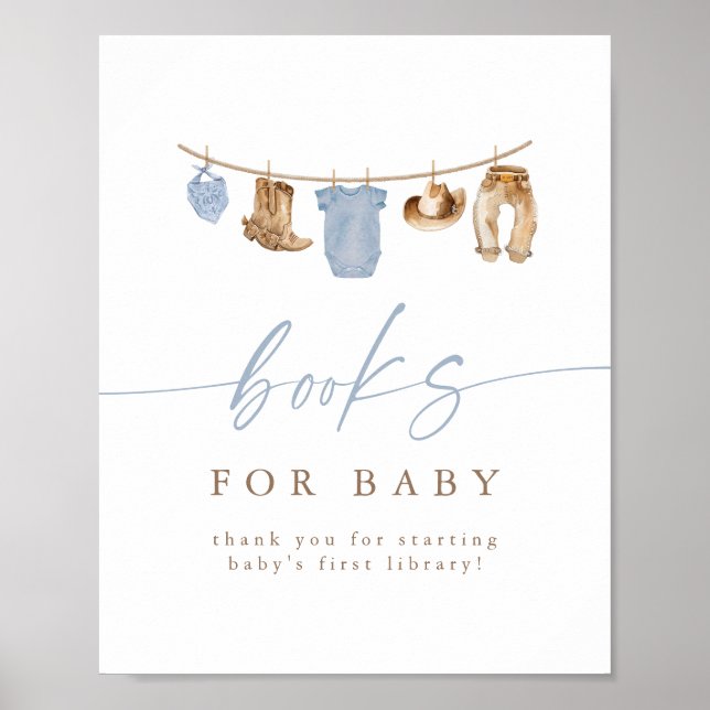 Blå cowboykläder tvättlinje böcker för bebis poster (Framsidan)
