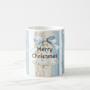Blå Cream-julen Rand Snöflingor Ornament Kaffemugg