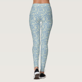 Blå-Cream Paisley Mönster Leggings