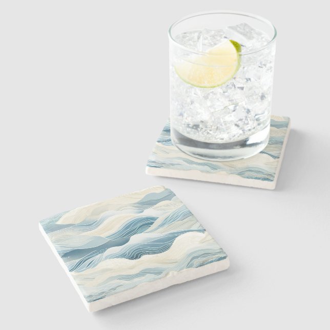 Blå Cream Sea Sand Ocean Vinkara Stenunderlägg (Sidan)