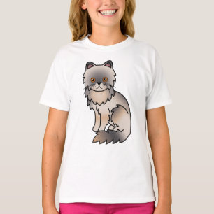 Blå Crème Persisk Söt Tecknad Katt Illustration T Shirt