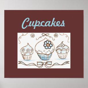 Blå Cupcake Art Affisch Tryck