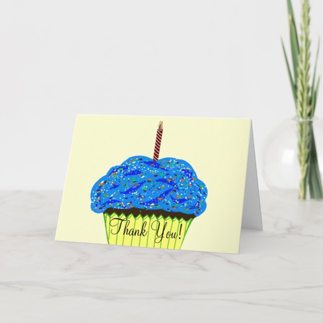 Blå Cupcake Födelsedags Tacksamhetskort Kort (Framsida)