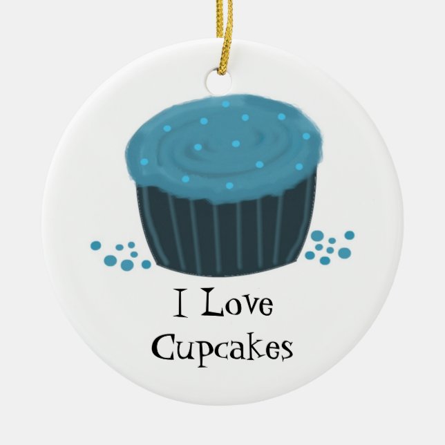 Blå Cupcake med Strössel Julgransprydnad Keramik (Framsidan)