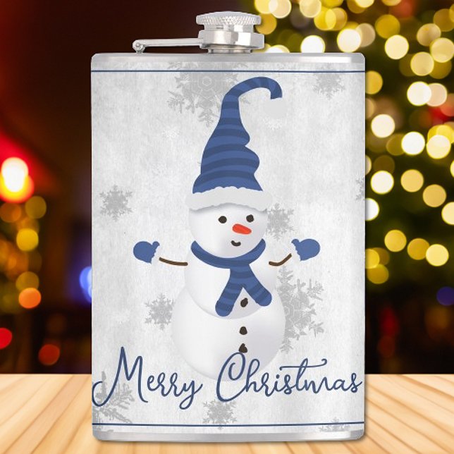 Blå Cute Snögubbe Helgdag-kolv Fickplunta (Blue Cute Snowman Holiday Flask)