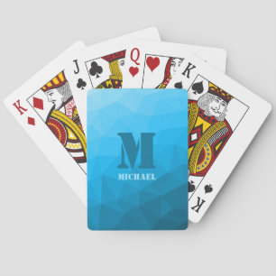 Blå cyan geometrisk nätmönster Monogram Casinokort