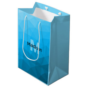 Blå cyan gradient geometrisk nätmönster Monogram