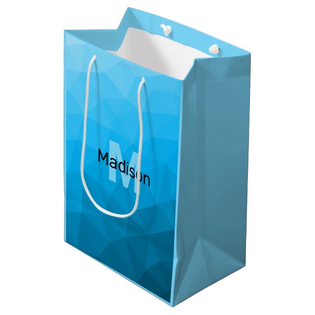 Blå cyan gradient geometrisk nätmönster Monogram (Framsidan Vinklad)
