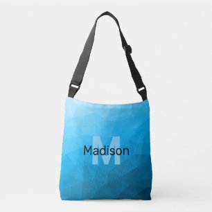 Blå cyan gradient geometrisk nätmönster Monogram Axelväska