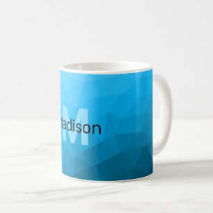 Blå cyan gradient geometrisk nätmönster Monogram Kaffemugg