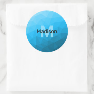 Blå cyan gradient geometrisk nätmönster Monogram Runt Klistermärke