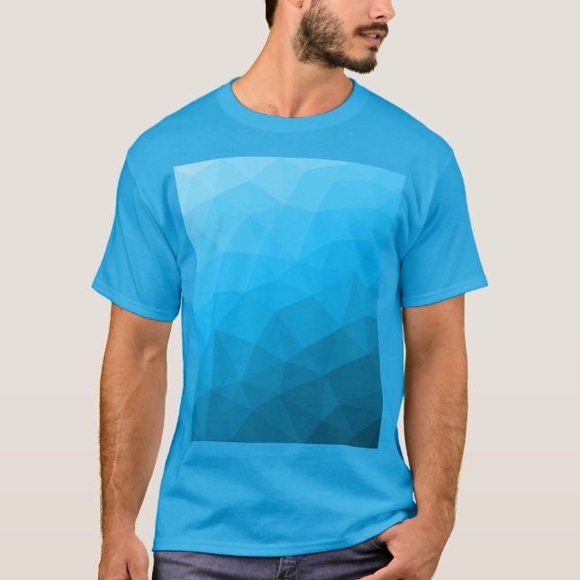 Blå cyan gradient geometrisk nätmönster t shirt (Framsida)