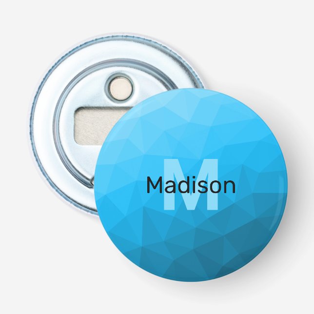 Blå cyan gradient geometriskt nätmönster Monogram Flasköppnare (Framsidan)