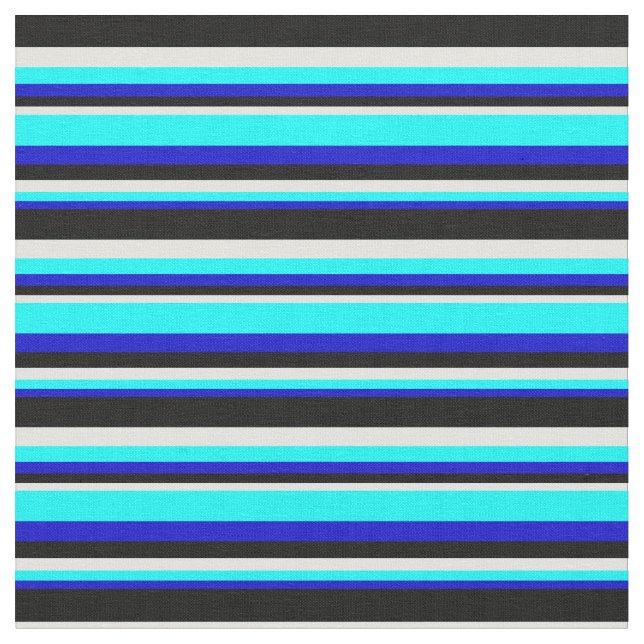 Blå, cyan, Light Cyan & Black Färgad Linjer Tyg (Närbild)