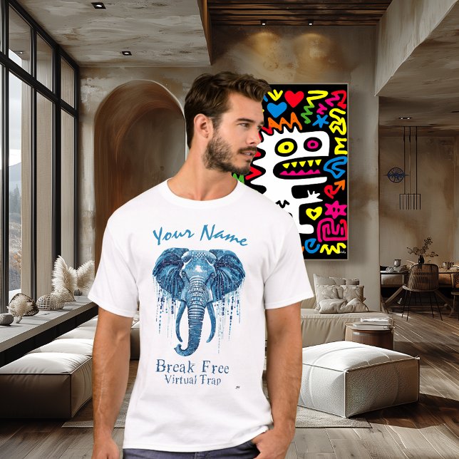 Blå Cyber Elefant – Anpassat Namn Bryt dig Fri T Shirt (Skapare uppladdad)