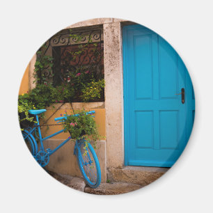 Blå cykel och dörr i sommar magnet