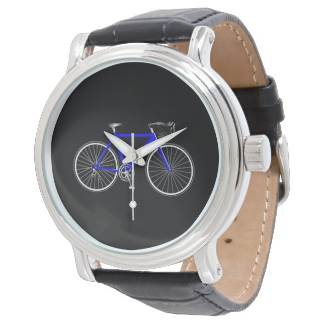 Blå cykel på svart armbandsur (Vinklad)
