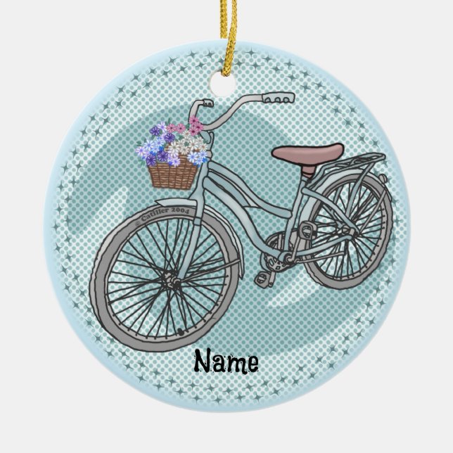 Blå cykel prydnad julgransprydnad keramik (Framsidan)