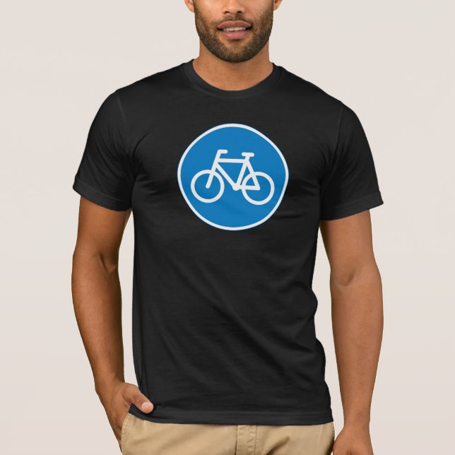 Blå cykelbaneliknande skylt cykling vägsymbol tee (Framsida)