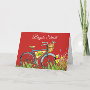 Blå cykelns Basket i blommor och fågelrött Kort