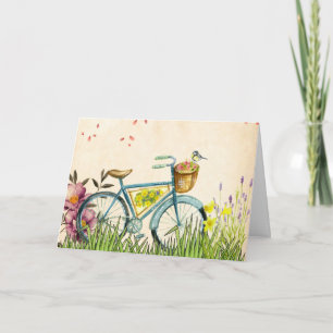 Blå cykelns Rosa Flowers & Gult Bird Kort