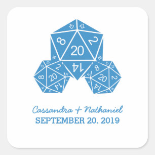 Blå D20 Dice Wedding Stickers Fyrkantigt Klistermärke