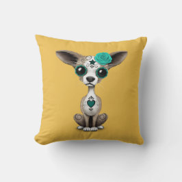 Blå Dag Av De Döda Socker Skalle Chihuahua Valp Kudde