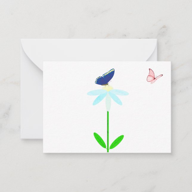 Blå Daisy Blå och Rosa Butterflies Note Cards Anteckningskort (Framsida)