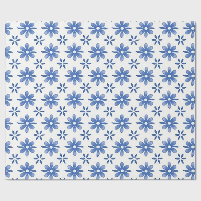 Blå Daisy Blommig Trädgårdsfest Inpackningspapper Presentpapper (Platt)