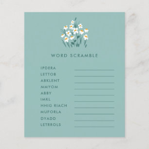 Blå daisy blommigt - vacker babyduschspelsbonde flygblad