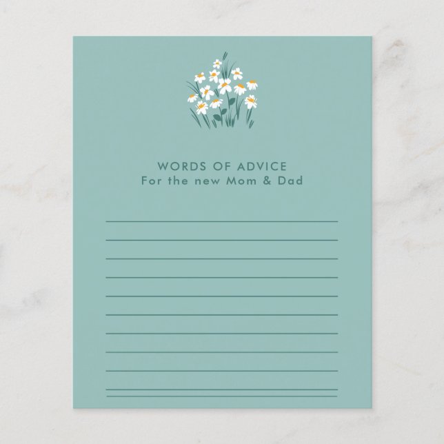 Blå daisy blommigt - vacker babyduschspelsbonde flygblad (Framsidan)