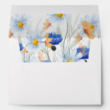 Blå Daisy Blommigt Vita Bröllop