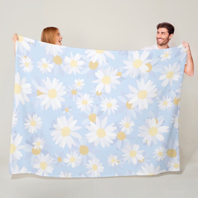 Blå Daisy-blommor i klassblått ljus Fleecefilt (På plats)