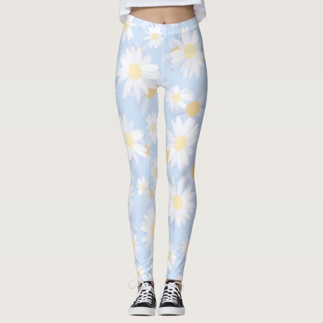 Blå Daisy-blommor i klassblått ljus Leggings (Framsida)