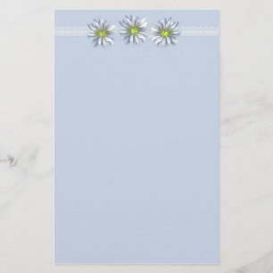 Blå Daisy Flower Teckning Gräns Brevpapper