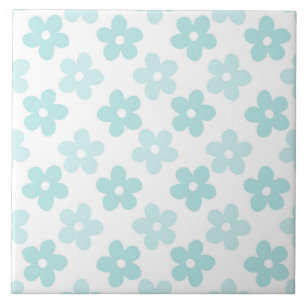 Blå Daisy Flowers Retro Mönster Kakelplatta