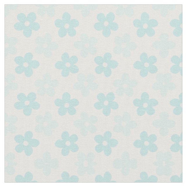 Blå Daisy Flowers Retro Mönster Tyg (Närbild)