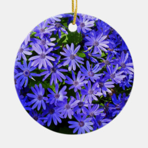 Blå Daisy-liknande blommor Natur-fotografi Julgransprydnad Keramik