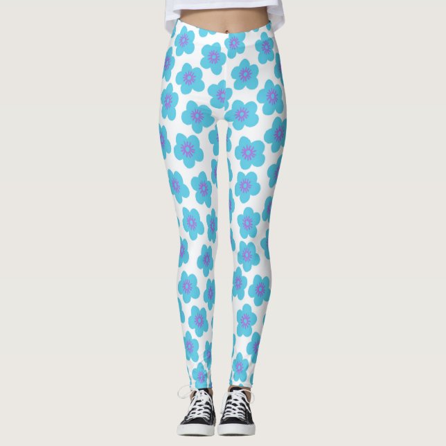 Blå Daisy Lycklig Kompilera Bära Leggings (Framsida)