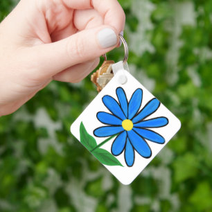 Blå Daisy Monogram Baksida Nyckelring