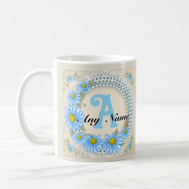 Blå Daisy Monogram-mugg Kaffemugg (Vänster)