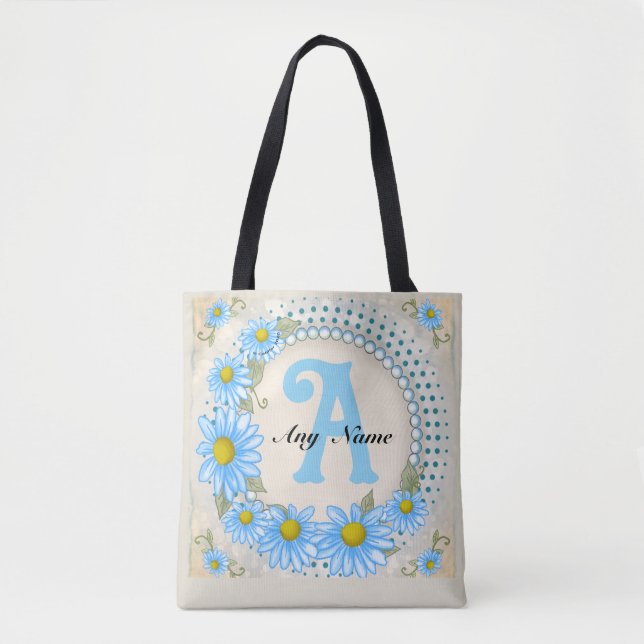 Blå Daisy-monogram  Tygkasse (Framsida)
