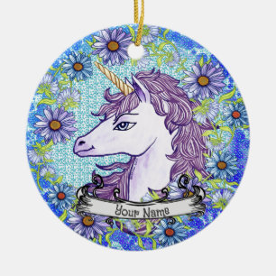 Blå Daisy Unicorn-dekoration Julgransprydnad Keramik