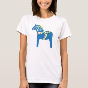 Blå Dalahäst   Dala hästblått Tee Shirt