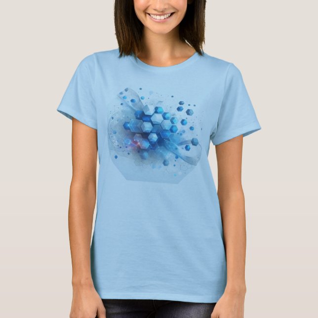 Blå dam hexagondesign T-Shirt (Framsida)