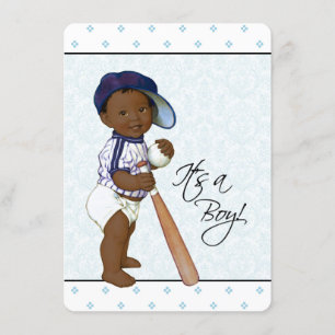 Blå Damask Afroamerikansk Baby Pojke Shower Inbjudningar