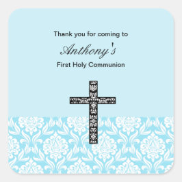 Blå Damask Boys-kompostdekoration Fyrkantigt Klistermärke