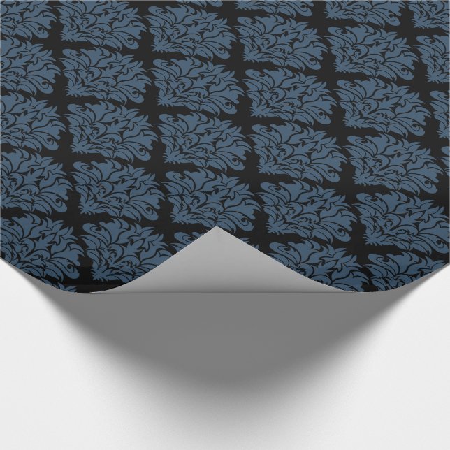 Blå Damask-Gift Wrapping Papper Presentpapper (Hörn)